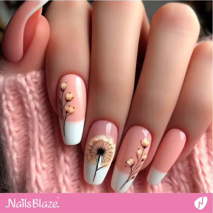 Peach Fuzz French Nails with Dandelion Design | Color of the Year 2024 - NB1751